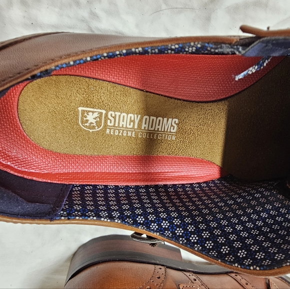 Size 9.5 Stacy Adams Cognac Brown Karson Wingtip Monkstrap Dress Shoe - Picture 4 of 10